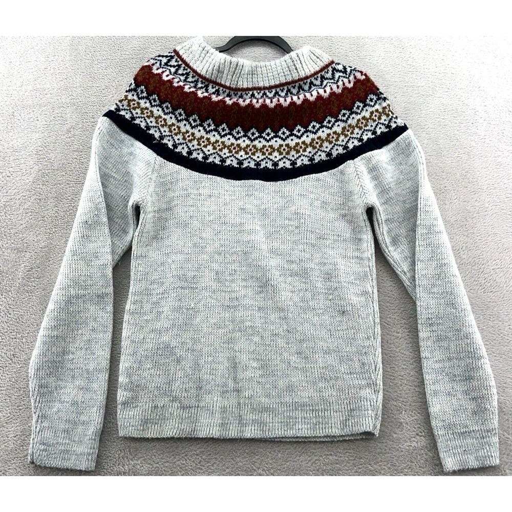 VTG Kings Road Sweater Mens Medium Fair Isle Crew Neck Gray Acrylic